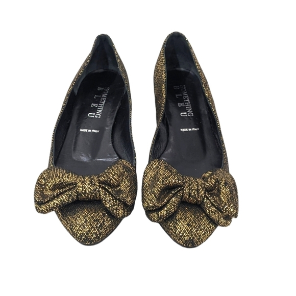 Something Bleu Women Black Gold Glitter Sparkly Flats Shoes Slip-On Bow Formal 8 - Picture 1 of 10
